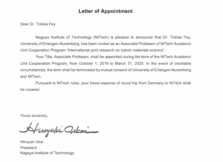 Dr. Tobias Fey zum Associate Professor am Nagoya Institute of Technology (NITech) ernannt